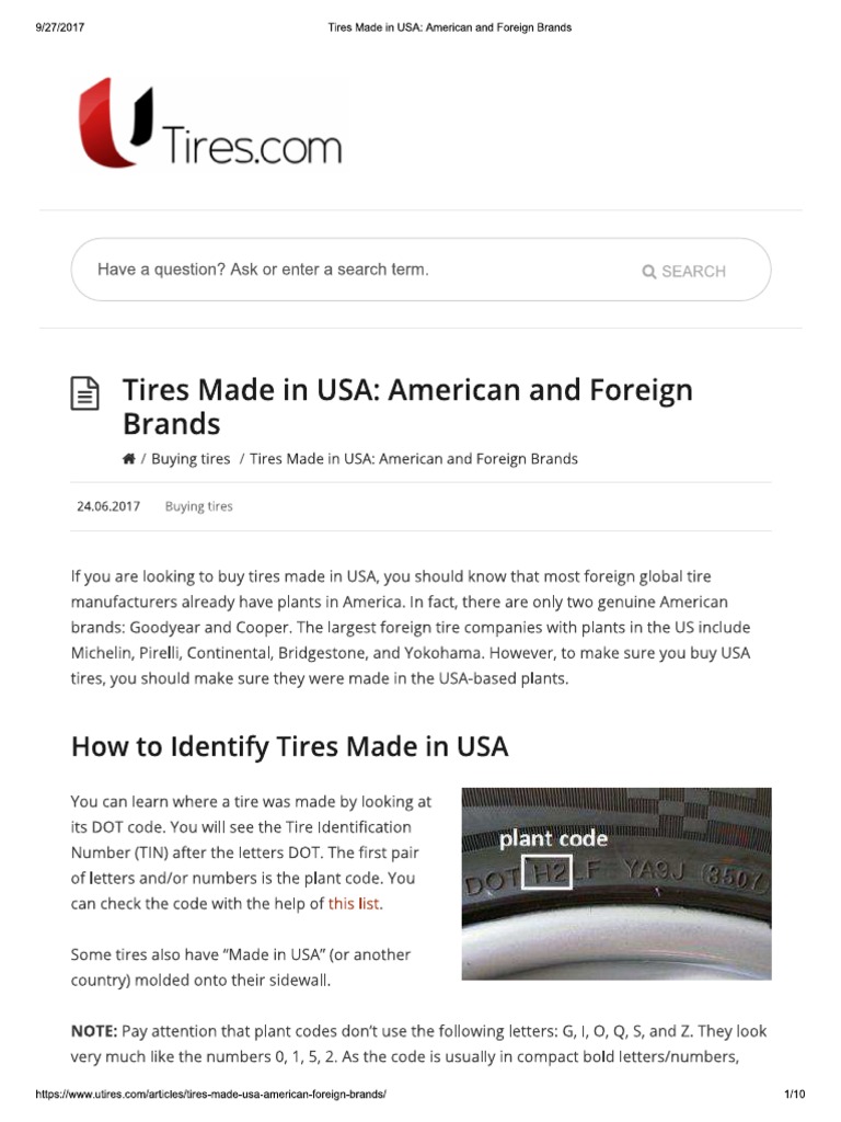 20 Tires Made in USA American and Foreign Brands PDF