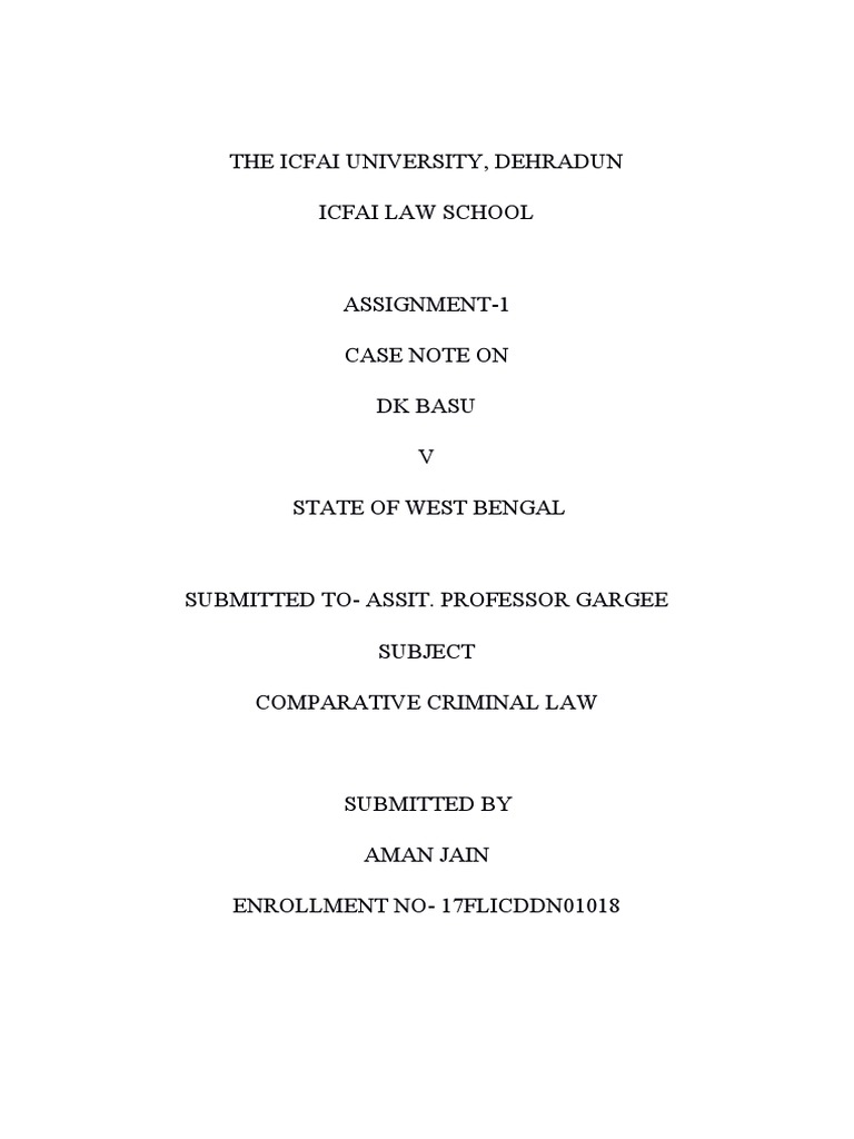 D.K. Basu vs. State of West Bengal Case Note | PDF | Arrest | Crime ...