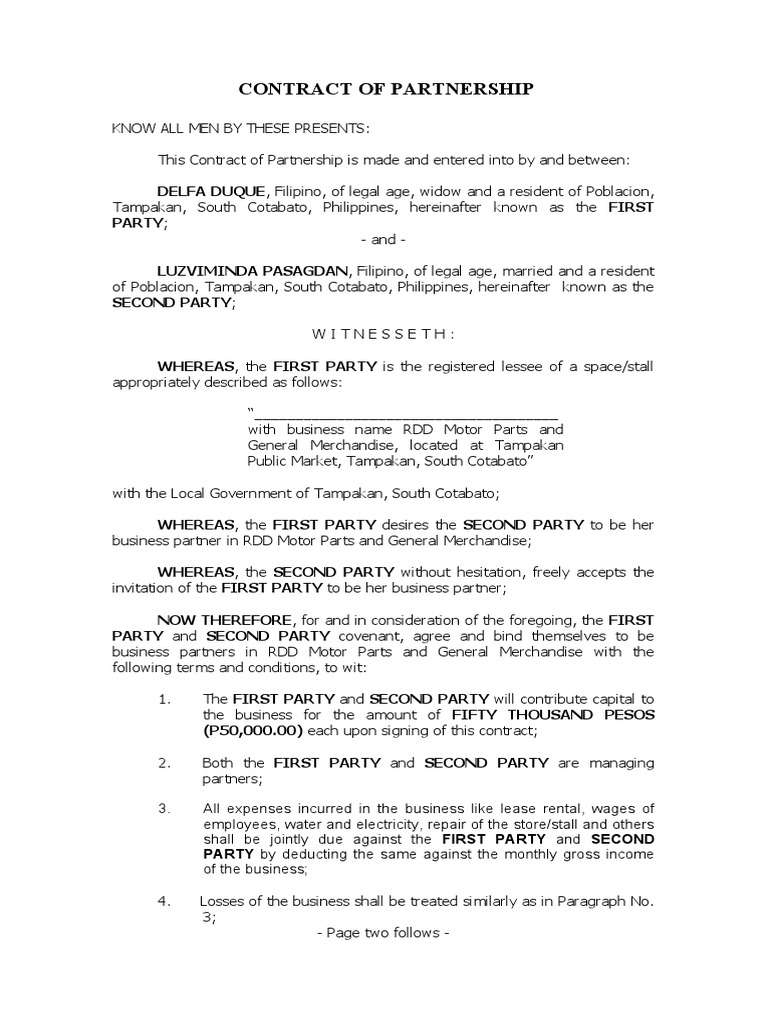 Contract of Partnership | PDF | Private Law | Contract Issue Wages