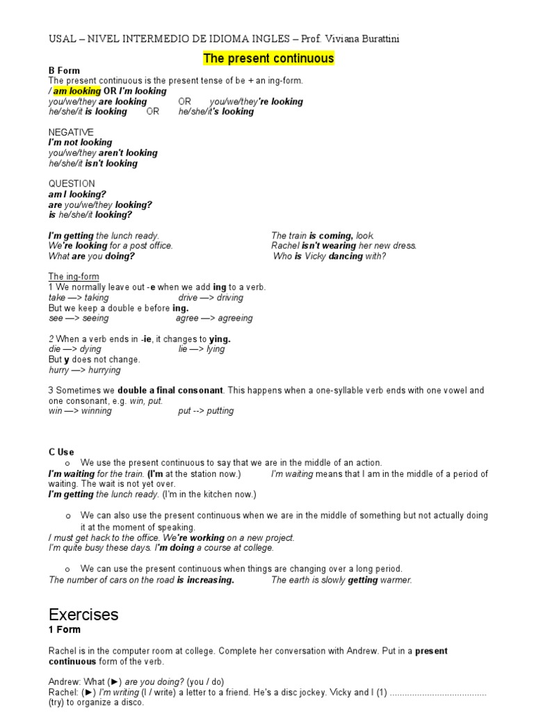 Present Simple vs Continuous Exercises | PDF | Languages | Language ...