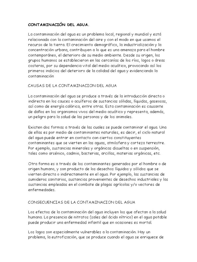 Causas y Consecuencias de la Contaminación del Agua | PDF | La ...