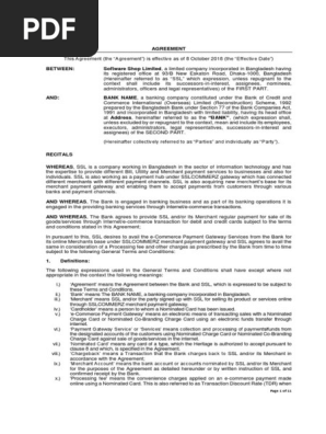 Agreement with Bank for Payment Gateway Service