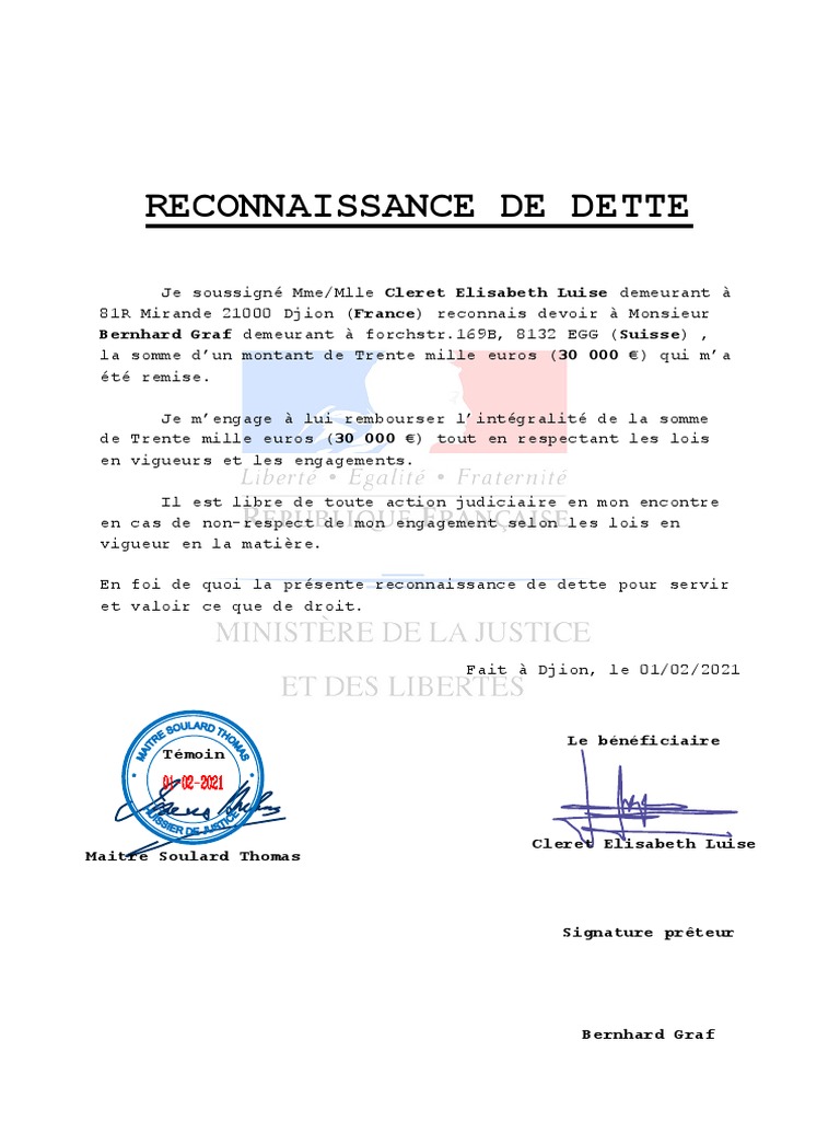 Reconnaissance de Dette | PDF
