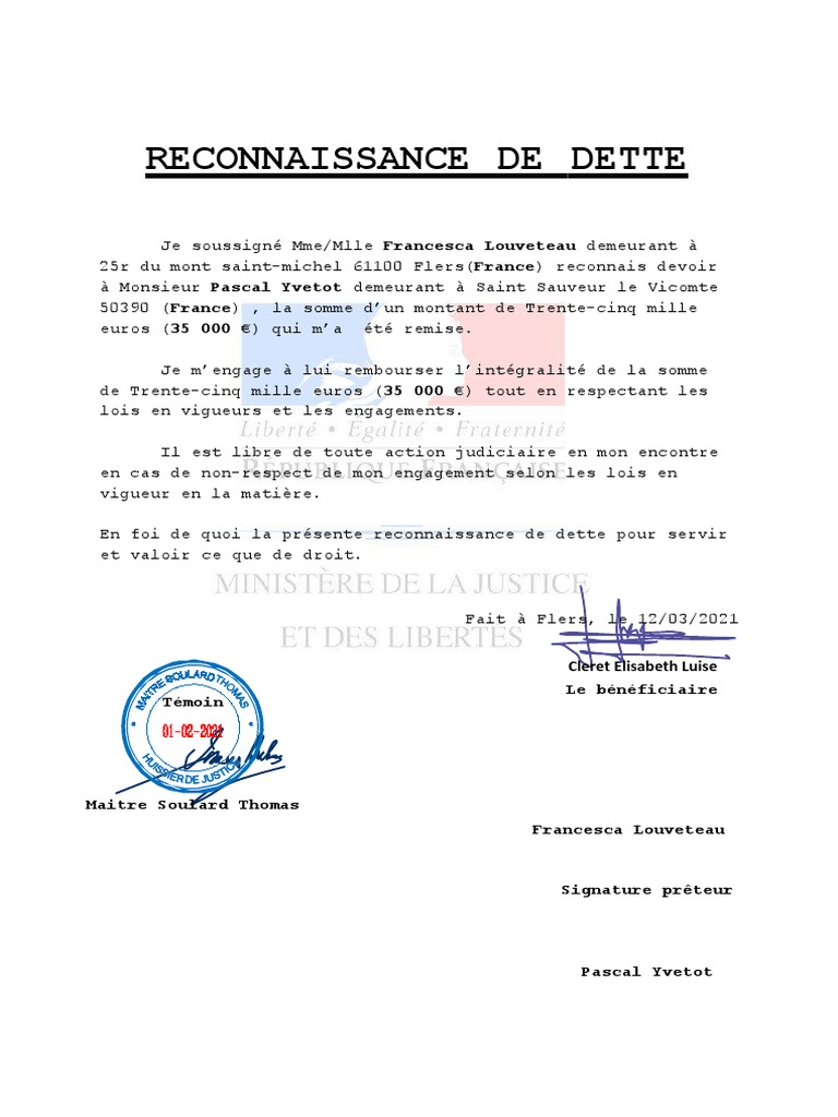 Modèle de reconnaissance de dette simple | PDF