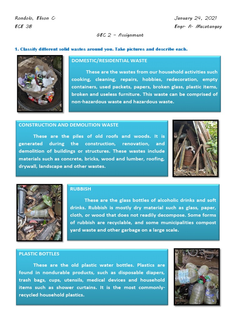 Classify Different Solid Wastes Around You. Take Pictures and Describe ...