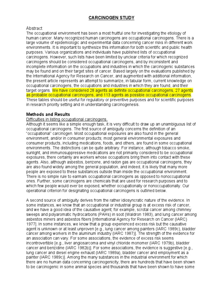 Carcinogen Study PDF Carcinogen Materials