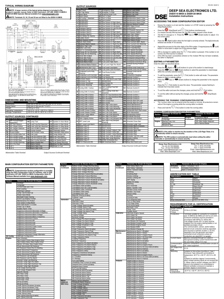 Deep Sea Electronics LTD. Typical Wiring Diagram Output Sources PDF