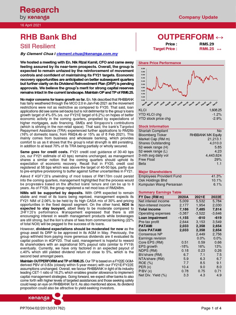 RHB Bank BHD Outperform : Still Resilient | PDF | Dividend | Investment ...