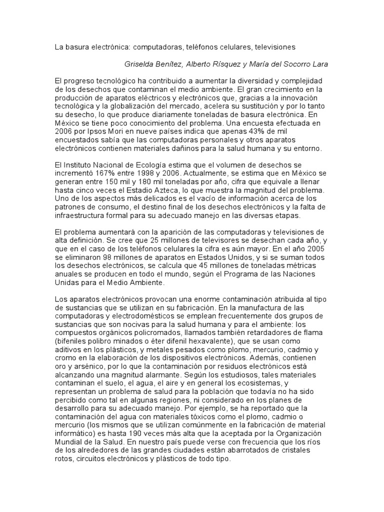 Basura electrónica: impacto y soluciones | PDF | Residuos electrónicos ...