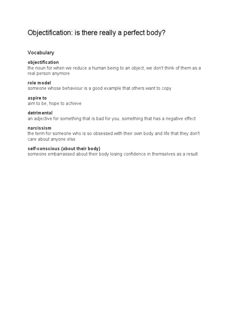 Vocabulary - Objectification Is There Really A Perfect Body | PDF