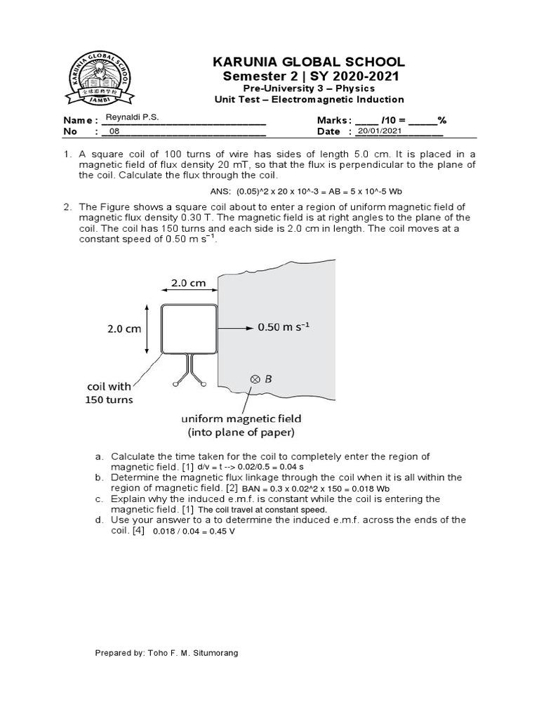 Physics Test: Electromagnetic Induction | PDF | Teaching Methods ...
