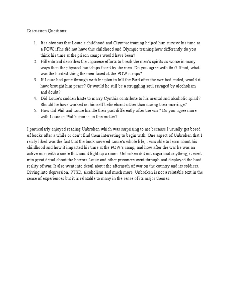 Unbroken Discussion Questions & Book Review PDF