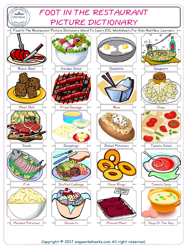 Food in The Restaurant Picture Dictionary Word To Learn | PDF