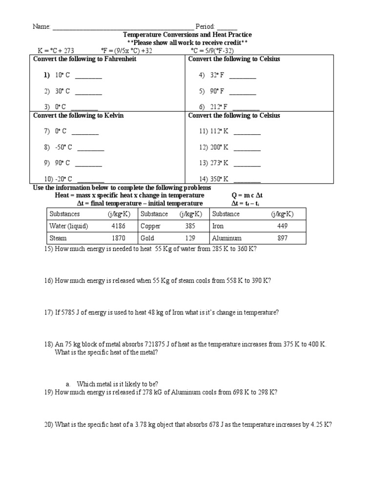 Temperature Conversion Practice Problems | PDF