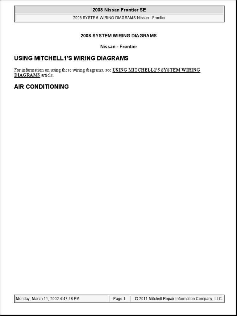 2008 Nissan Frontier Wiring Diagrams | PDF | Land Vehicles | Automotive