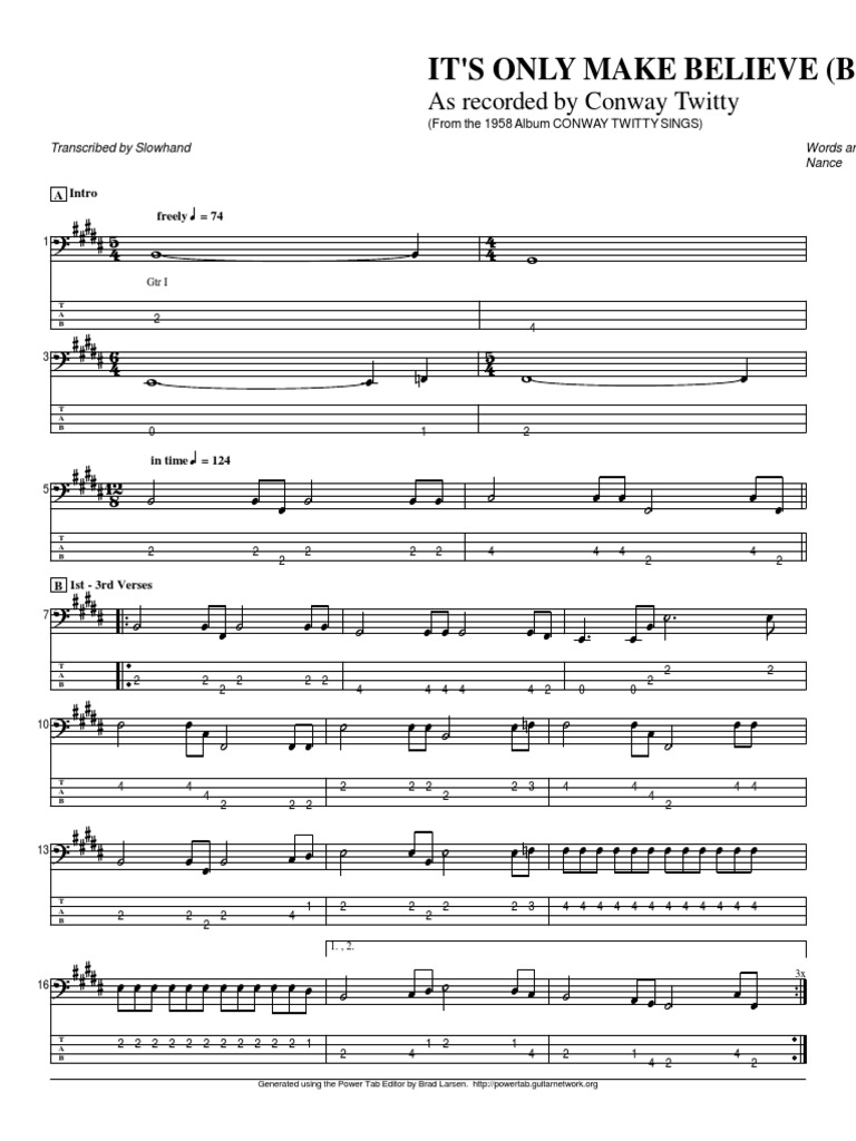 Conway twitty its only make believe bass pdf entertainment general 