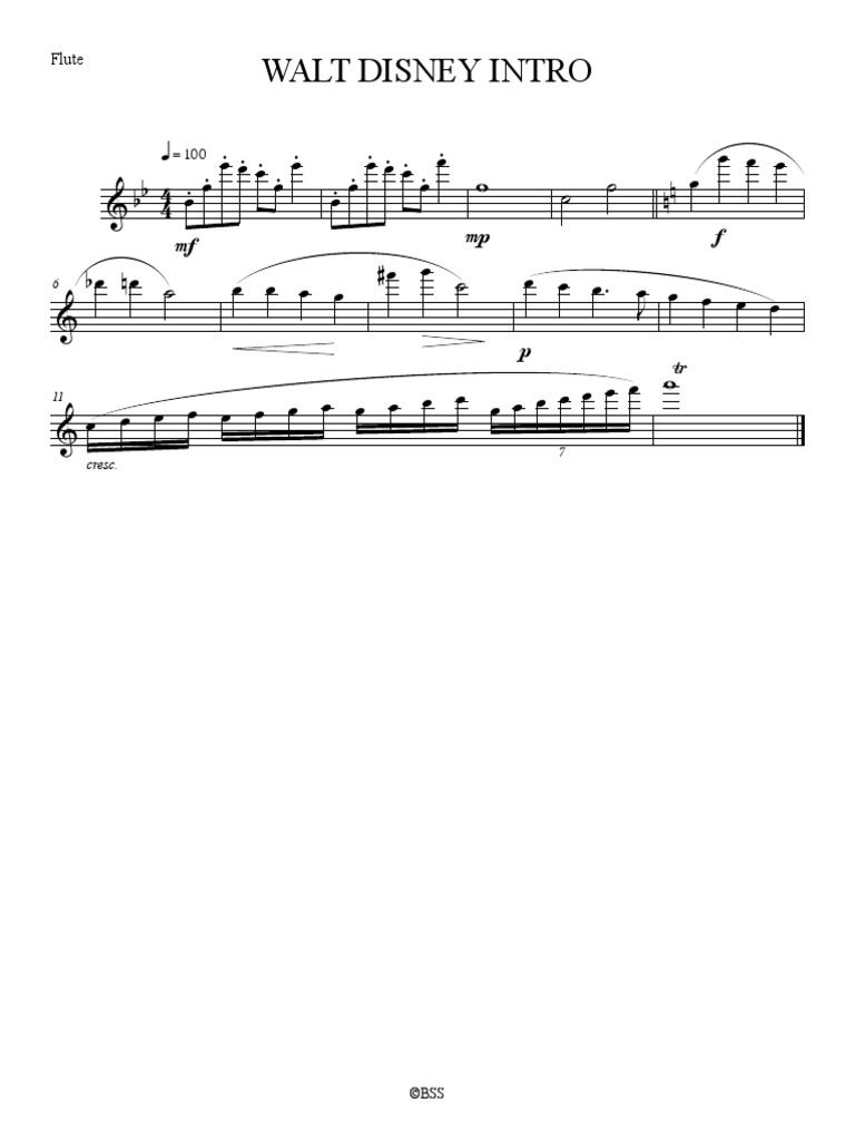 Intro Disney - Flute | PDF for Free Printable Disney Sheet Music Flute