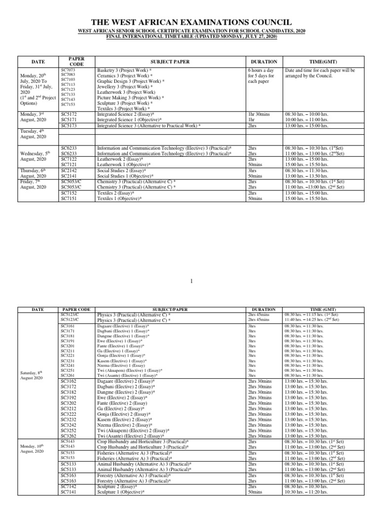 Final Int. Timetable SC (Updated Monday, July 27, 2020) | PDF | Agriculture