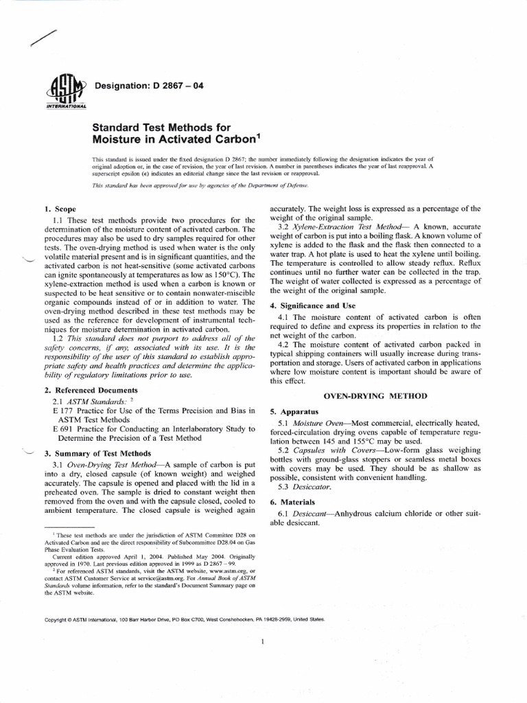 Determining Moisture Content in Activated Carbon Using OvenDrying and