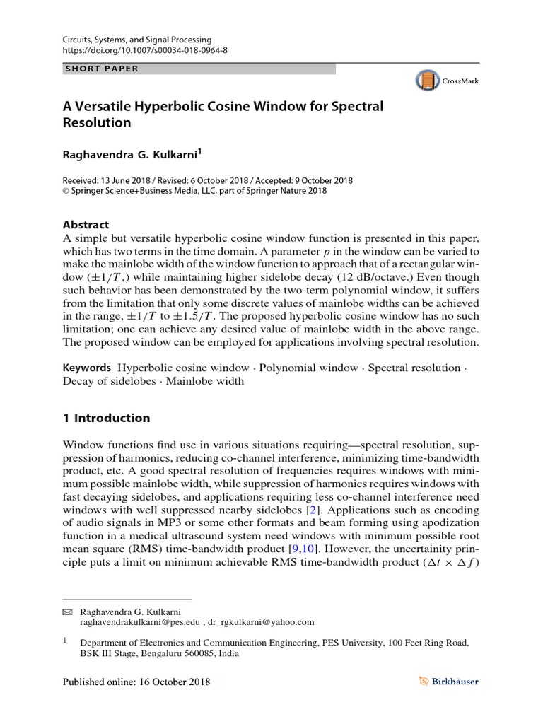 Hyperbolic Cosine Window for Spectral Resolution | PDF | Function ...