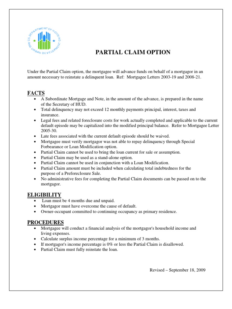 Partial Claim Fha PDF Mortgage Law Loans