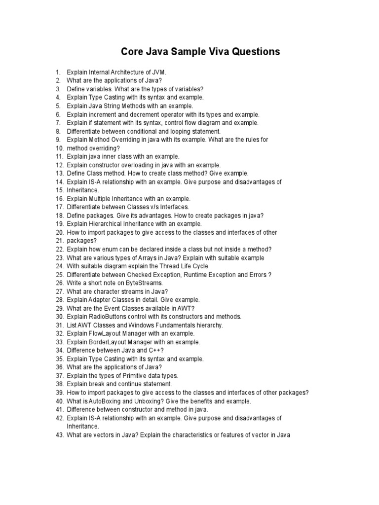 Core Java Sample Viva Questions | PDF | Class (Computer Programming ...