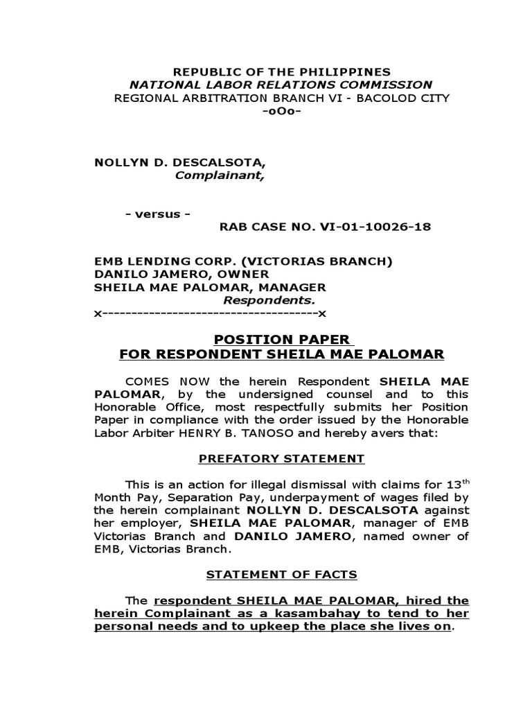 Respondent's Position on Illegal Dismissal | PDF | Government | Justice