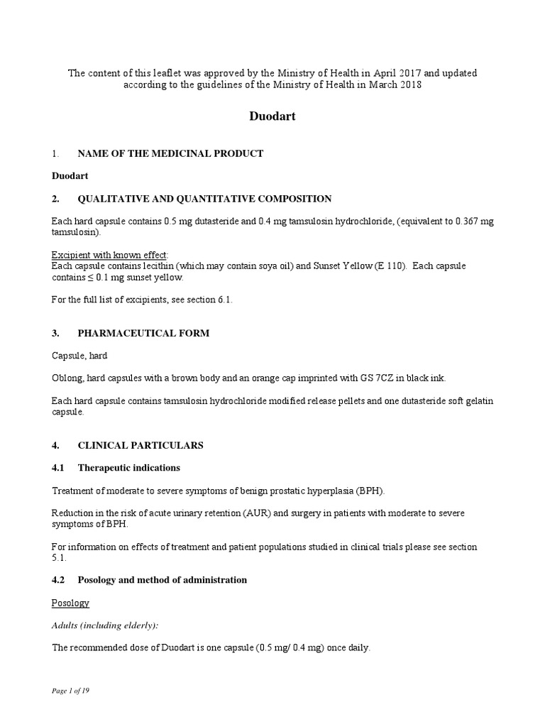 Dutasteride 0.5mg + Tamsulosin HCL 0.4mg (Duodart) | PDF | Prostate ...