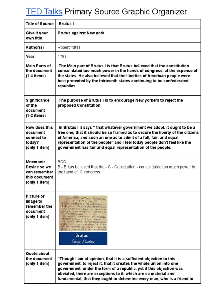 Dalila Barragan Ted Talks Primary Source Graphic Organizer PDF