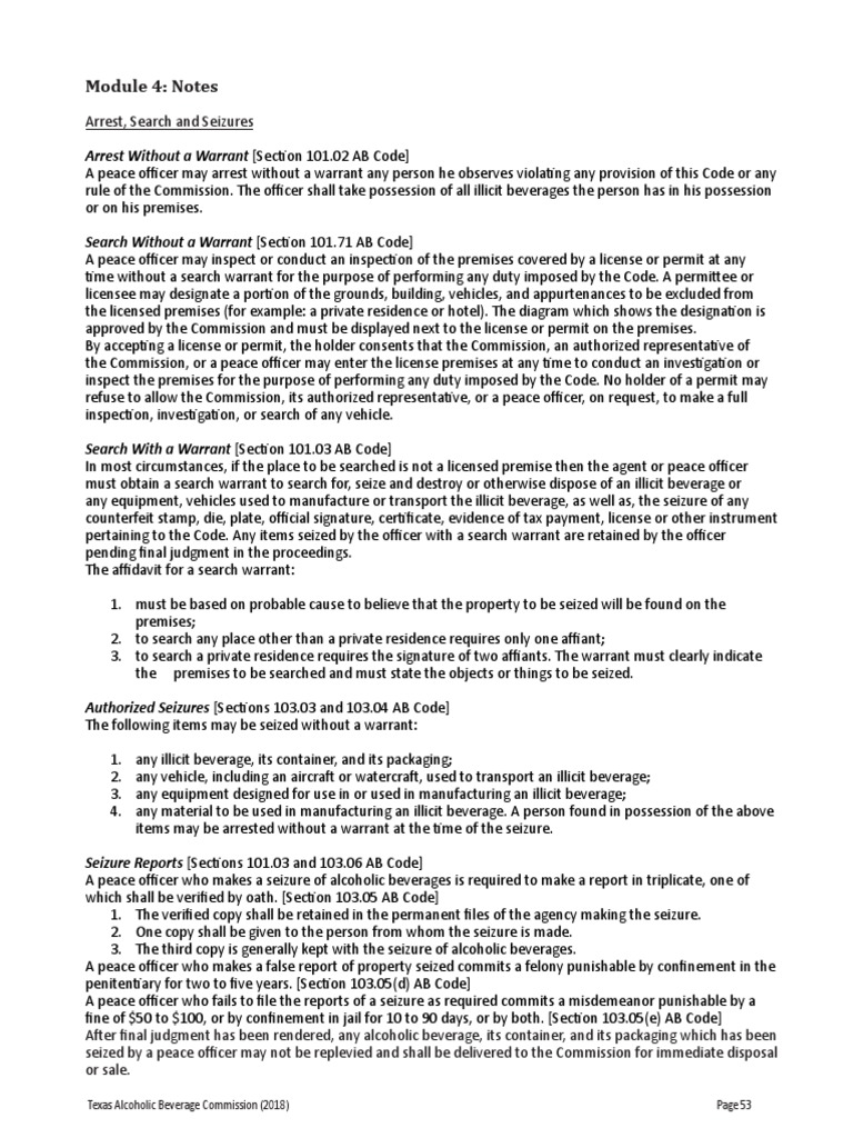 Module 4 Notes Texas Alcoholic Beverage Commission (2018) PDF Concealed Carry In The
