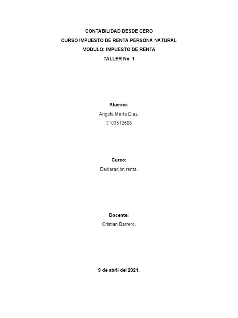 TALLER No 1 | PDF | Impuestos | Impuesto sobre la renta