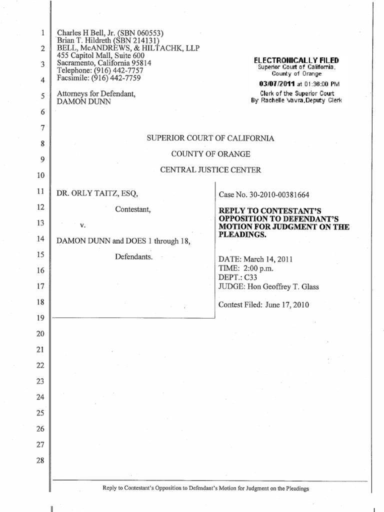 Reply to Opposition to Motion for Judgment on the Pleadings