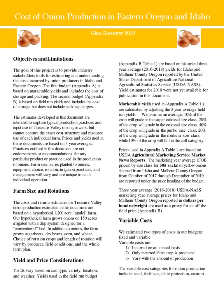 Cost of Onion Production in Eastern Oregon and Idaho PDF Crop