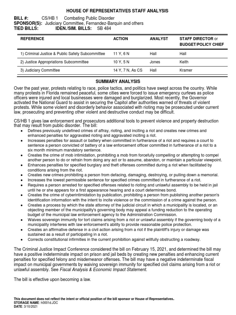 Florida House of Representatives Staff Analysis HB1 PDF Battery