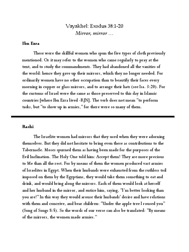 Mirrors and Women in Exodus 38:1-20 | PDF | Torah | Torah Books