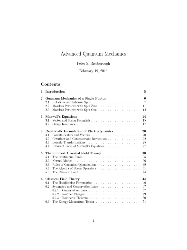 Advanced Quantum Mechanics Overview | PDF | Field (Physics) | Spin ...