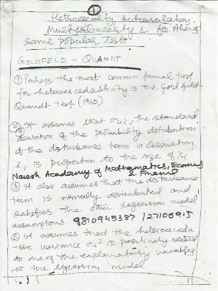 Set 3 (A) Goldfeld Quandt Test PDF