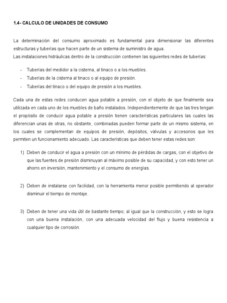 Cálculo de Unidades de Consumo de Agua | PDF | Agua potable | Presión
