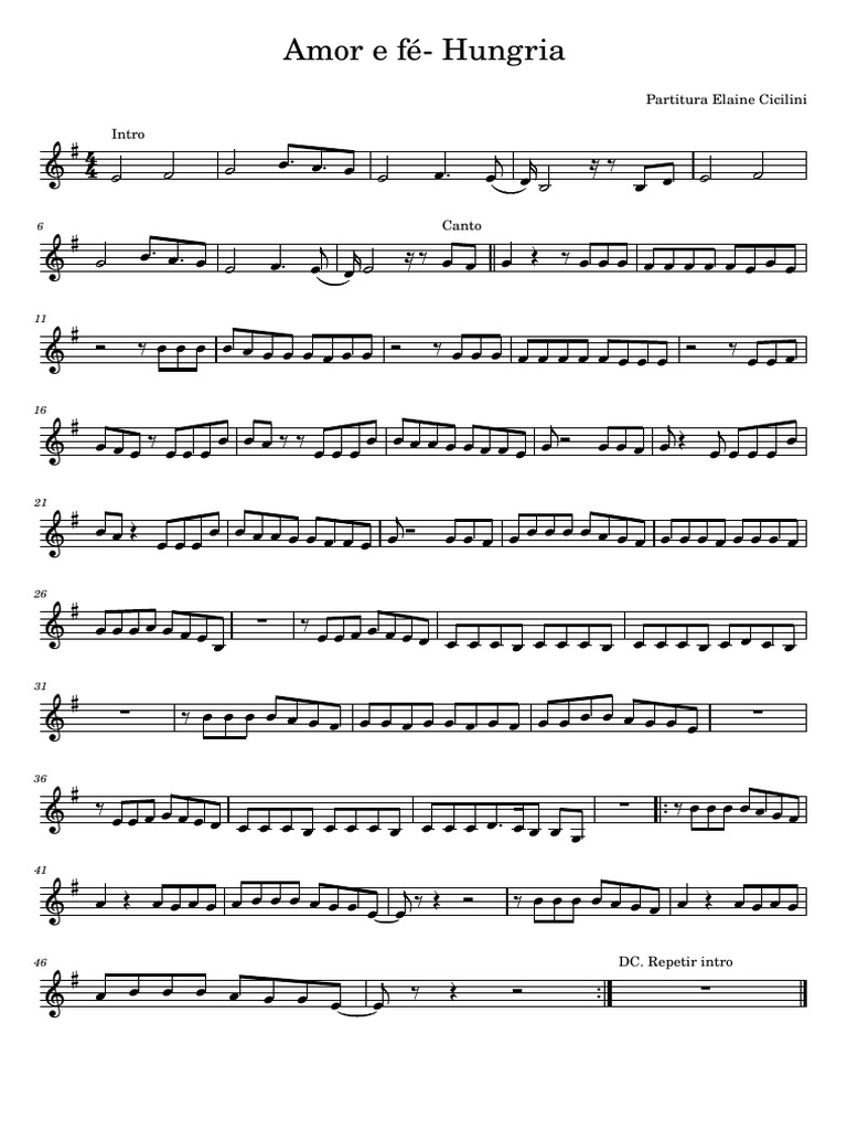 A Partitura Musical 'Amor e Fé-Hungria' Detalha Melodias Sobre Amor e ...