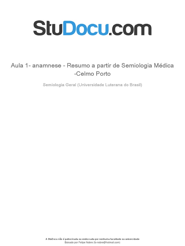 Resumo - Anamnese - Semiologia Médica