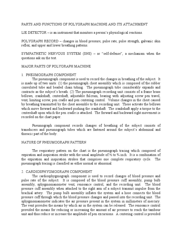 Parts and Functions of Polygraph Machine and Its Attachment PDF
