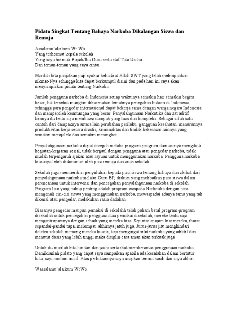 Contoh Soal Pendidikan Contoh Ceramah Tentang Narkoba Beserta Dalilnya
