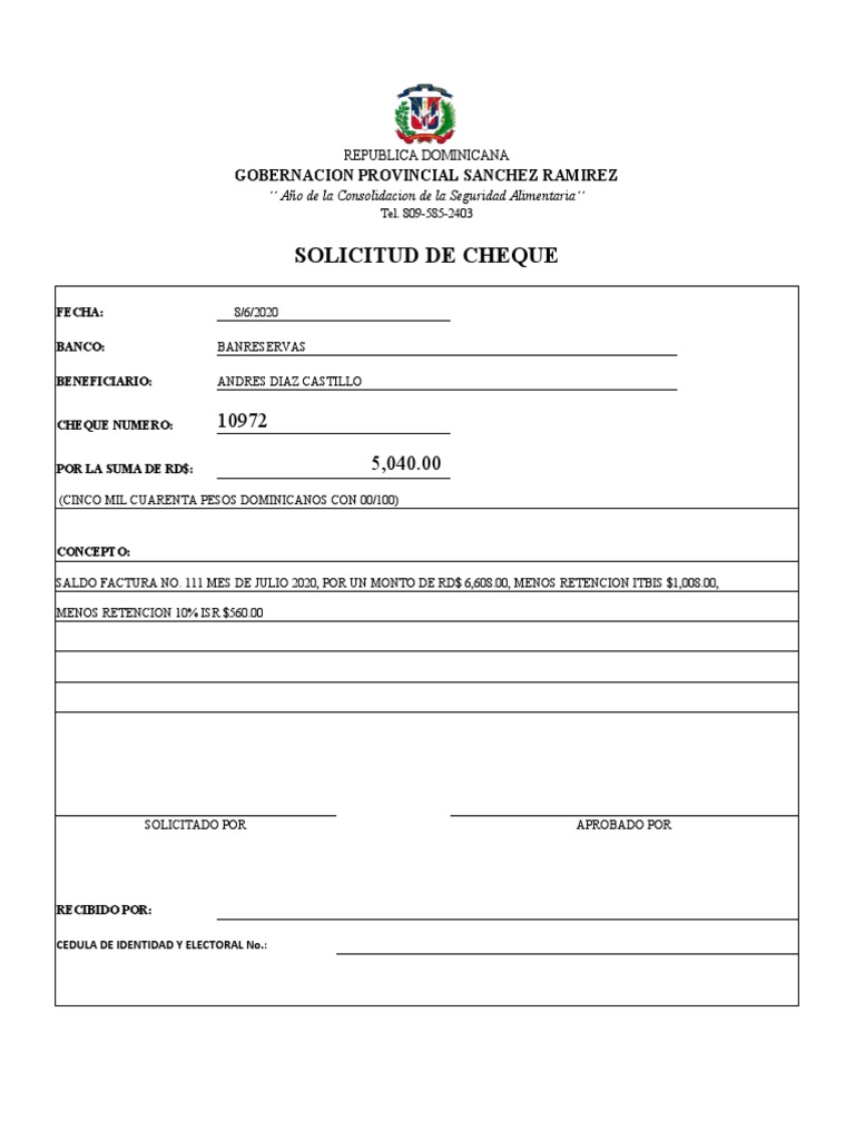Formulario solicitud de cheque pdf