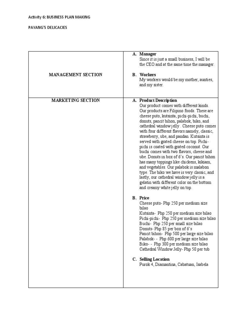 Business Plan | PDF | Food And Drink Preparation | Cuisine