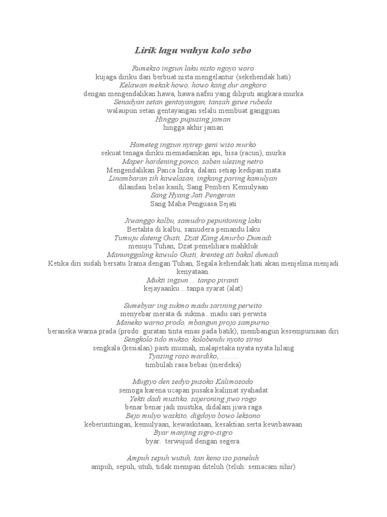 Lirik Lagu Wahyu Kolosebo | PDF