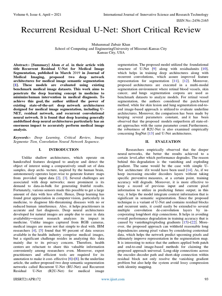 Recurrent Residual U-Net Short Critical Review | PDF | Image ...