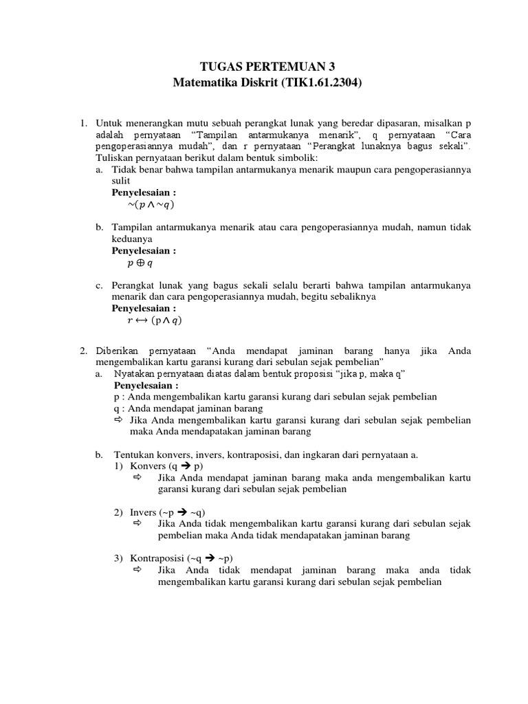 Solusi Tugas Pertemuan 3 Matematika Diskrit | PDF | Metode & Bahan Ajar
