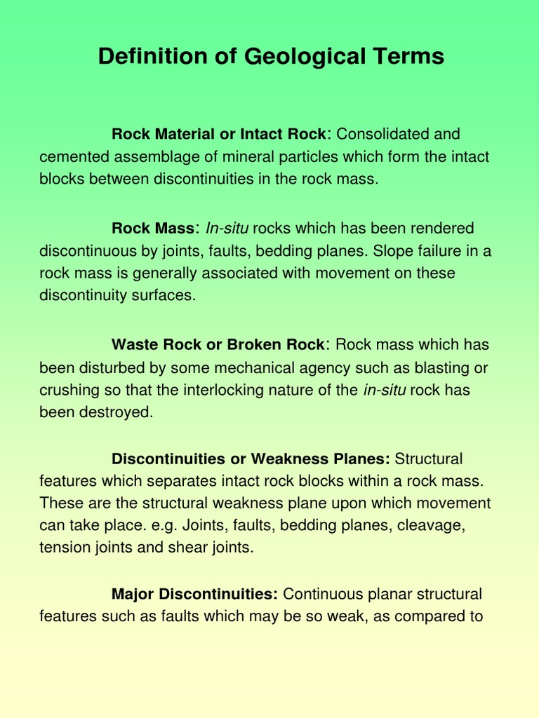 Definition of Geological Terms Rock Material or Intact Rock PDF