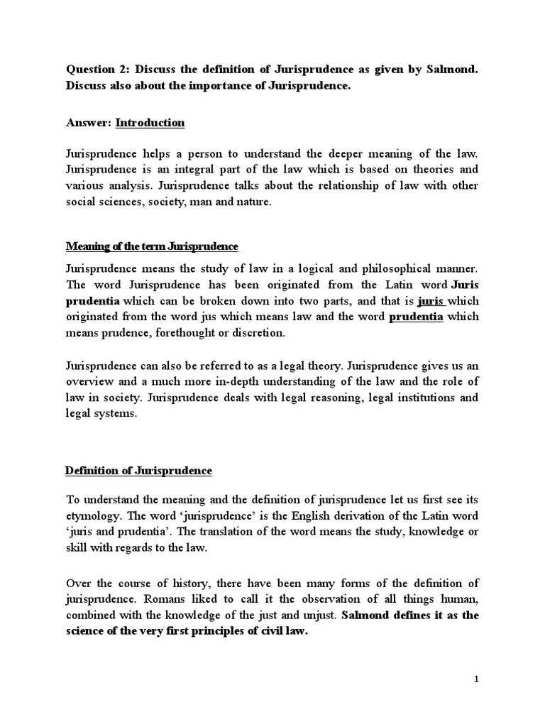 Salmond Definition Jurisprudence PDF Jurisprudence Prudence