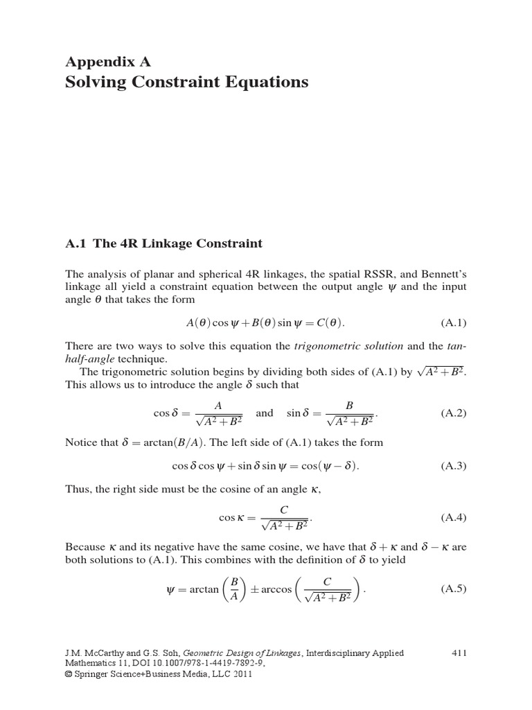 Solving Constraint Equations: Appendix A | PDF | Sine | Trigonometric ...